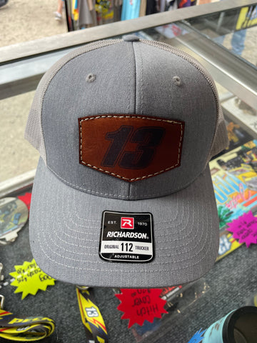13 Leather Patch Grey Snapback Trucker Hat